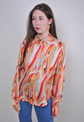VINTAGE PATTERN COLORFUL BLOUSE WITH LONG SLEEVE