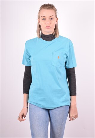 POLO RALPH LAUREN WOMENS VINTAGE T-SHIRT TOP SMALL BLUE 90S