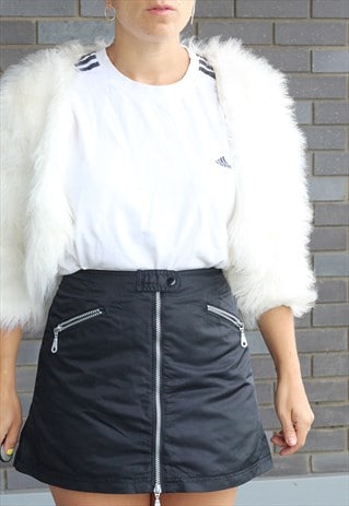 VINTAGE 1990S BLACK ZIP FRONT INDUSTRIAL MINI SKIRT