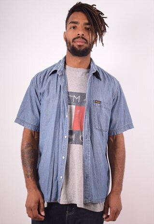 WRANGLER MENS VINTAGE SHIRT MEDIUM BLUE 90S