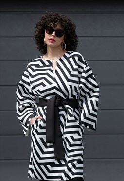  Black and White Oversized Neoprene Coat