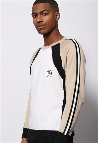VINTAGE JC CASTELBAJAC CREWNECK JUMPER BLACK BEIGE WHITE