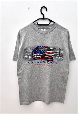 Vintage Car stock racing USA grey T-shirt medium 