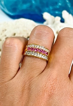 1980's Gold Pink Gemstones Ring