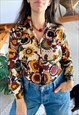 Vintage 70's Floral Autumn Print Long Sleeve Shirt - S/M