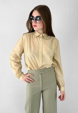 70's Vintage Reuter Beige Long Sleeve Ladies Blouse