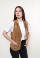VINTAGE 80S LEATHER VEST, FLOWERS EMBROIDERY FOLK BROWN VEST