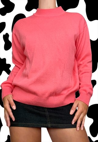 VINTAGE Y2K 90'S/00'S BRIGHT PINK WOOLLY RIBBED KNIT JUMPER