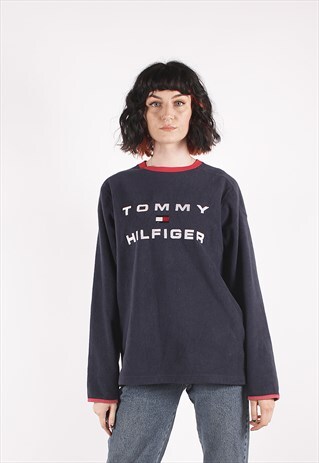 VINTAGE TOMMY HILFIGER BLUE FLEECE PULLOVER JUMPER /MM1620