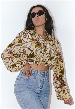 Vintage 80s Colorful Floral Chains Button Down Shirt Blouse