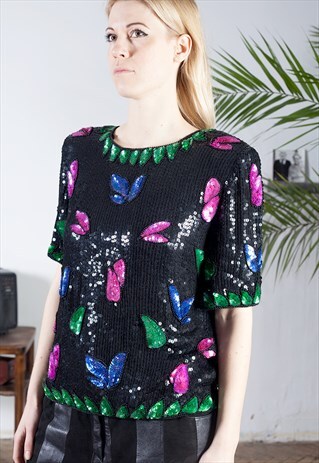 AMAZING SPARKLY MULTI COLOURED SEQUIN COCKTAIL TOP