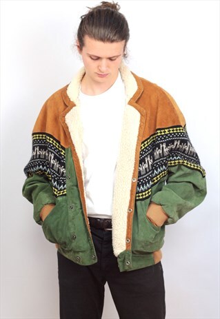 1990'S VINTAGE SUEDE AZTEC NAVAJO BOMBER JACKET