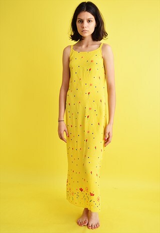 90'S RETRO MINIMALIST FLORAL PATTERN MAXI DRESS