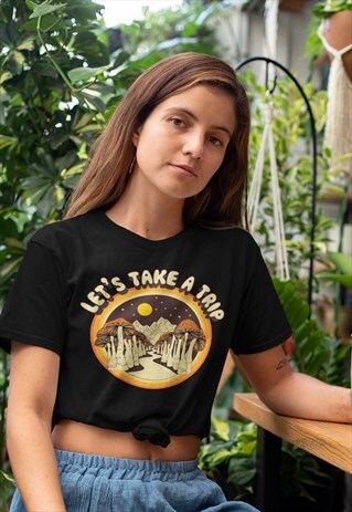 70S VINTAGE INSPIRED MUSHROOM T SHIRT BLACK, UNISEX
