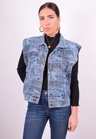 LEVI'S WOMENS VINTAGE DENIM GILET LARGE BLUE 90'S