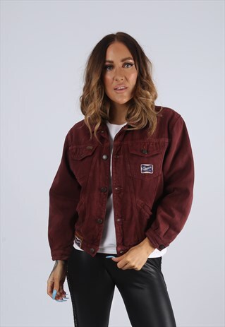 VINTAGE DENIM BOMBER JACKET CHECKED LINED UK 6 - 8 (J2O)