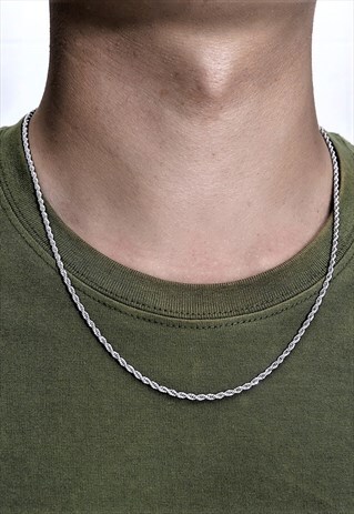 TWISTED SILVER ROPE CHAIN NECKLACE