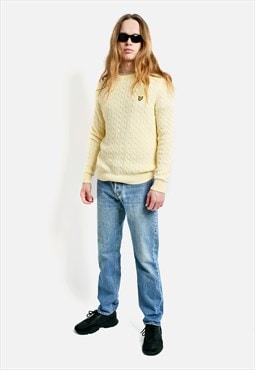 Vintage cable-knit sweater yellow cream Lyle & Scott jumper