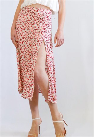 SUMMER BLUSH PINK FRENCH FLORAL SAIKA MIDI SKIRT