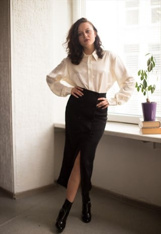 VINTAGE 80'S BLACK HIGH WAISTED MAXI SKIRT