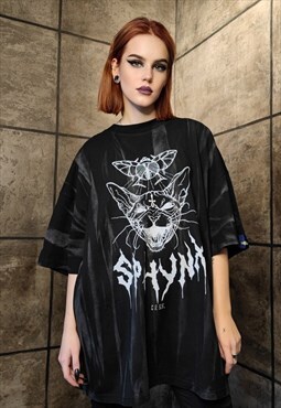 Sphynx tshirt premium vintage wash Egypt cat tee acid black