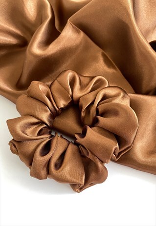 BROWN SATIN SCRUNCHIE , HANDMADE ACCESSORIES