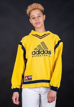 90's Adidas Yellow Big Logo Spell Out Hoodie - B1107