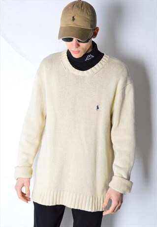 VINTAGE 90S BEIGE POLO RALPH LAUREN KNITTED JUMPER
