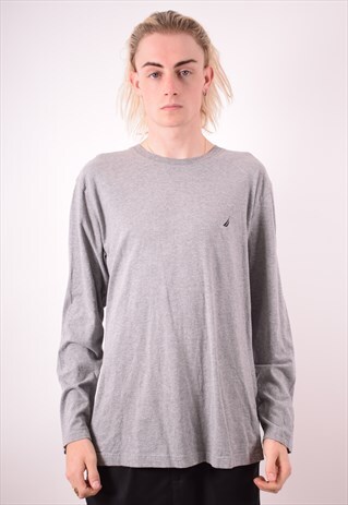 NAUTICA MENS VINTAGE TOP LONG SLEEVE LARGE GREY 90S