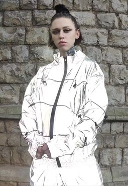 Reflective sports jacket luminous beam track top in silver 
