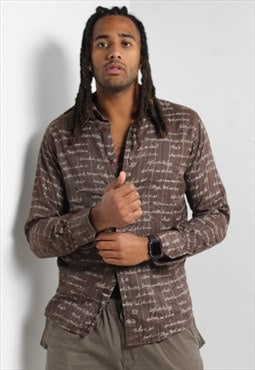 Vinage Y2K Text All Over Print Shirt Brown