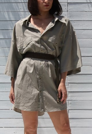 VINTAGE KHAKI GREEN BUTTON DOWN COLLAR SHIRT.SIZE XXXXXXL