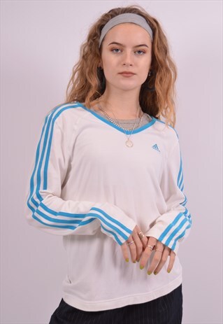 ADIDAS WOMENS VINTAGE TOP LONG SLEEVE MEDIUM WHITE 90S
