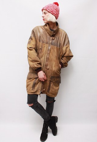VINTAGE 80' BEAUTIFUL CLASSIC UNISEX BEIGE LEATHER JACKET