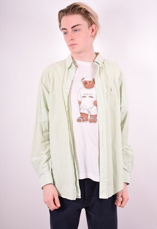 RALPH LAUREN MENS VINTAGE SHIRT LARGE GREEN STRIPES 90'S