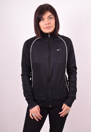 NIKE WOMENS VINTAGE TRACKSUIT TOP JACKET MEDIUM BLACK 90S