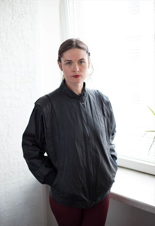 VINTAGE 80'S BLACK LEATHER BOMBER JACKET