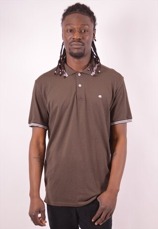 CHAMPION MENS VINTAGE POLO SHIRT XL KHAKI 90S