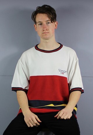 VINTAGE CHAPS RALPH LAUREN T-SHIRT IN WHITE AND RED WITH EMB