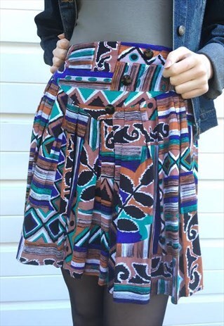WOMENS VINTAGE 80S FLORAL PATTERNED FLOATY BOHO SHORT SKIRT