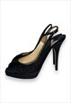 JIMMY CHOO HEELS SPARKLY BLACK SLING BACK OPEN TOE