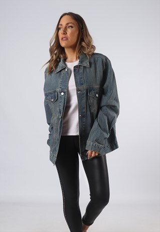 VINTAGE DENIM JACKET OVERSIZED FITTED UK 16 XL (GOAO)