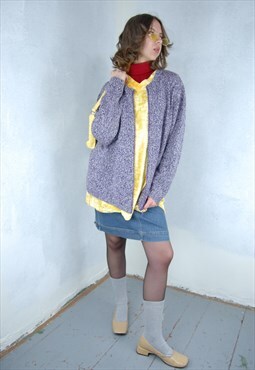 Vintage y2k crochet rave shine cardigan zipper jacket purple
