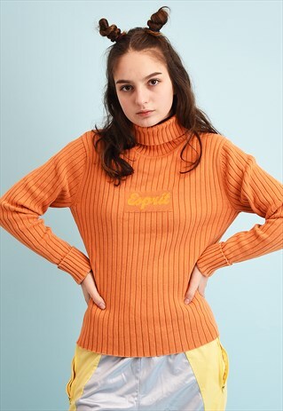 Y2K RIBBED ROLL NECK TEEN KNIT JUMPER