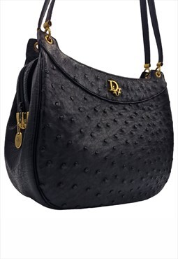 Vintage Dior CD Oblique Logo Bag, Leather Black, Crossbody