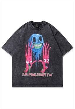 Creepy print t-shirt Halloween cartoon tee retro horror top