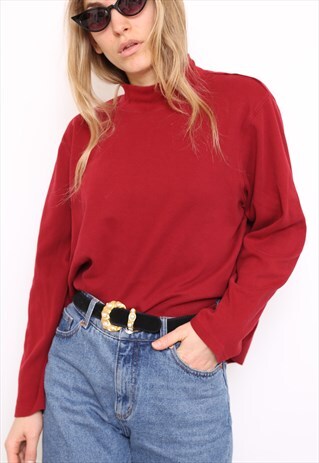 VINTAGE 90S RED POLO HIGH TURTLE NECK TOP