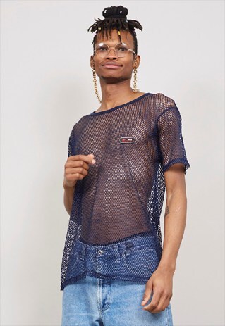 VINTAGE 90'S NIKE NAVY MESH NET T-SHIRT