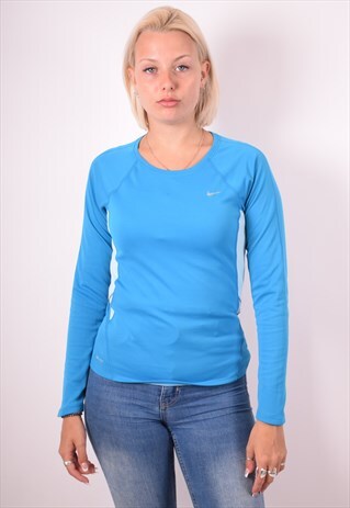 NIKE WOMENS VINTAGE TOP LONG SLEEVE SMALL BLUE 90S