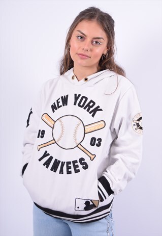 VINTAGE MAJESTIC NY YANKEES HOODIE JUMPER WHITE